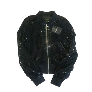 Forever 21 Sequin Black Bomber Jacket S